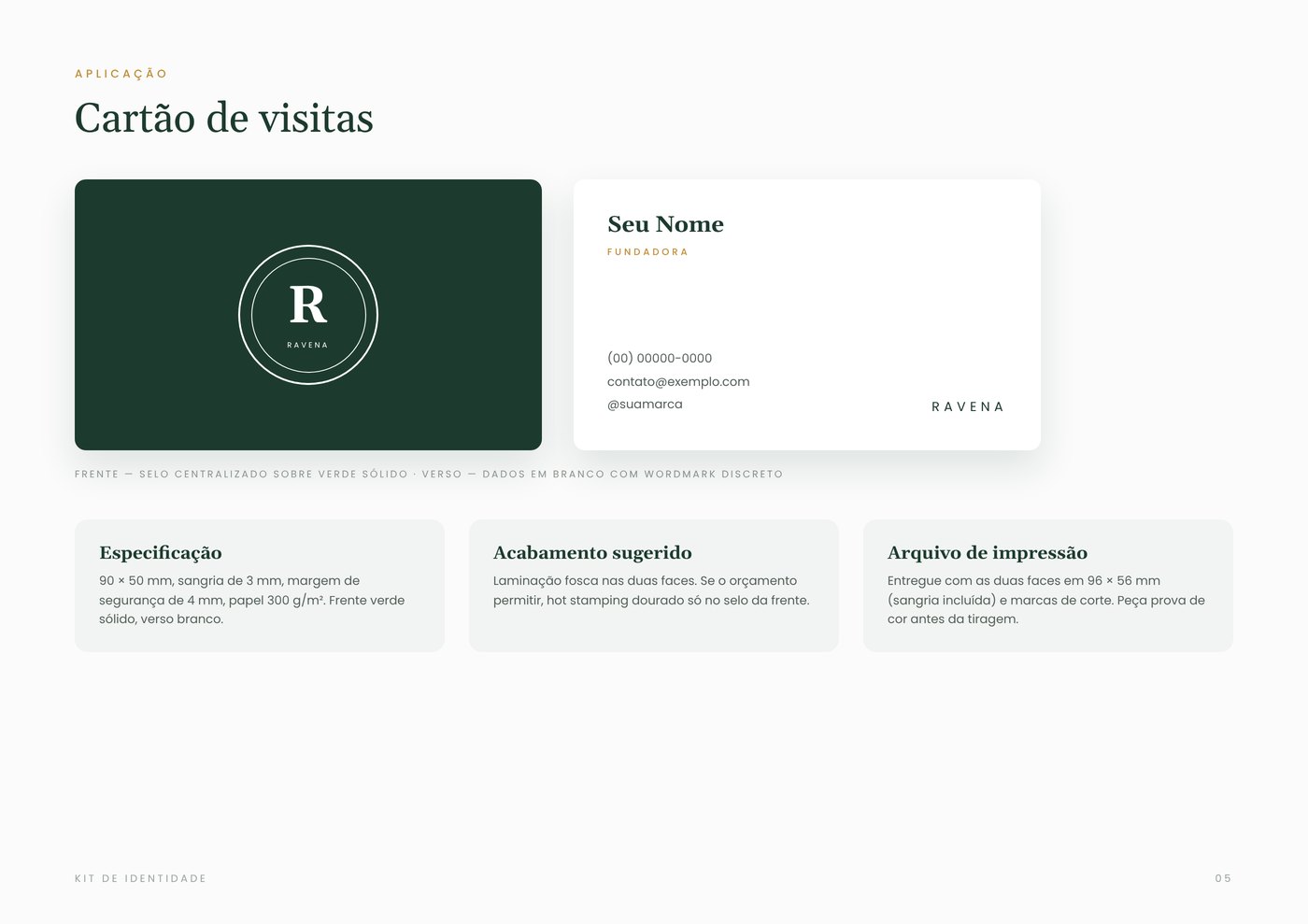 Kit de identidade Ravena Semijoias, página 5: Cartão de visitas