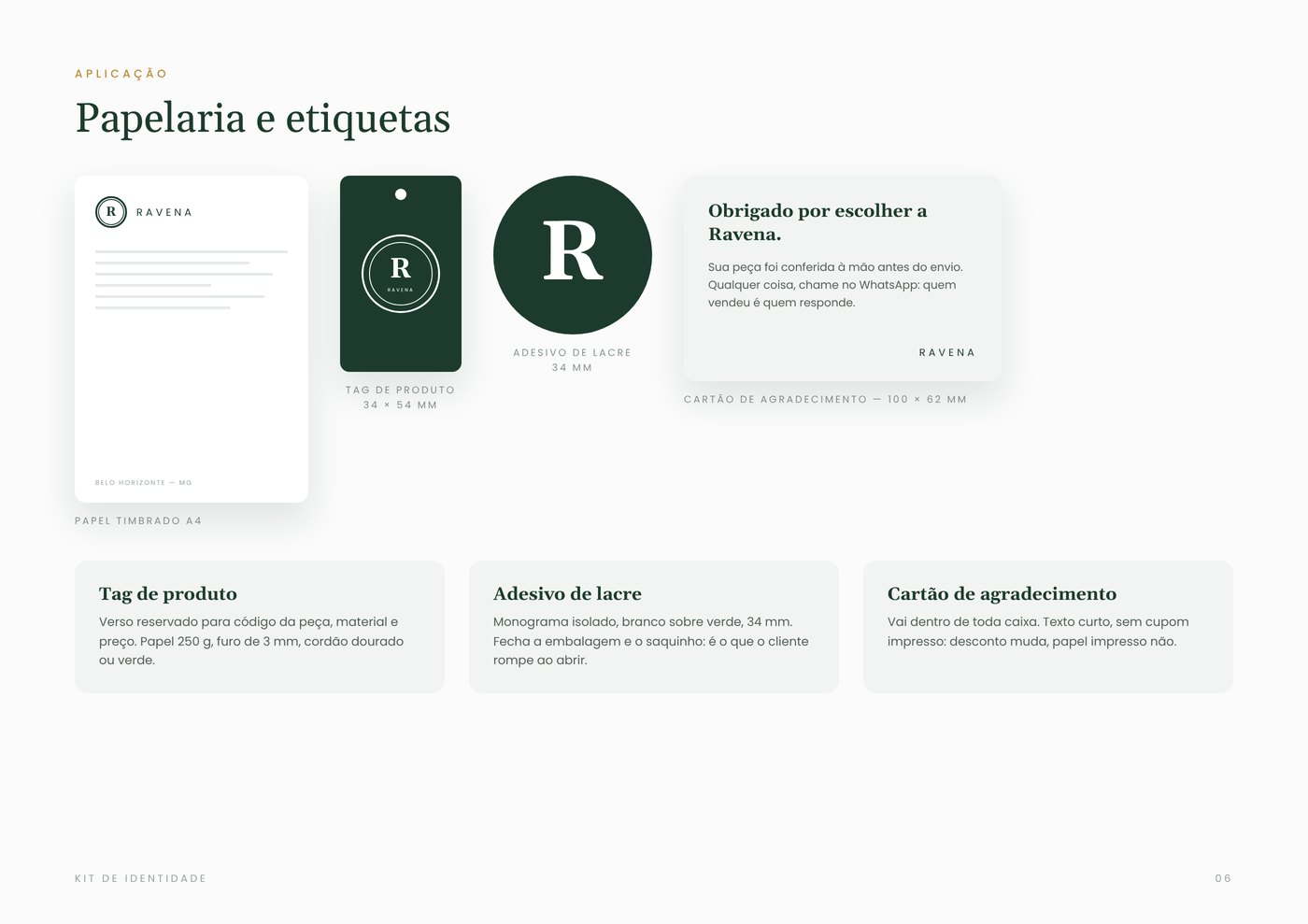 Kit de identidade Ravena Semijoias, página 6: Papelaria e etiquetas
